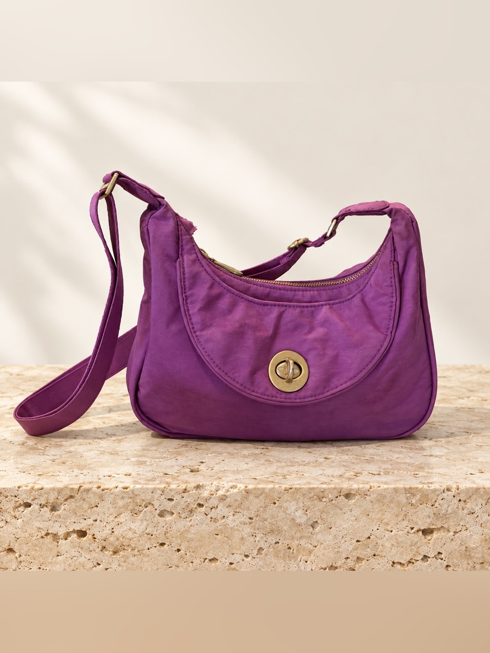 Vintage Purple Baggallini Shoulder Bag with Turn-Lock Detail
